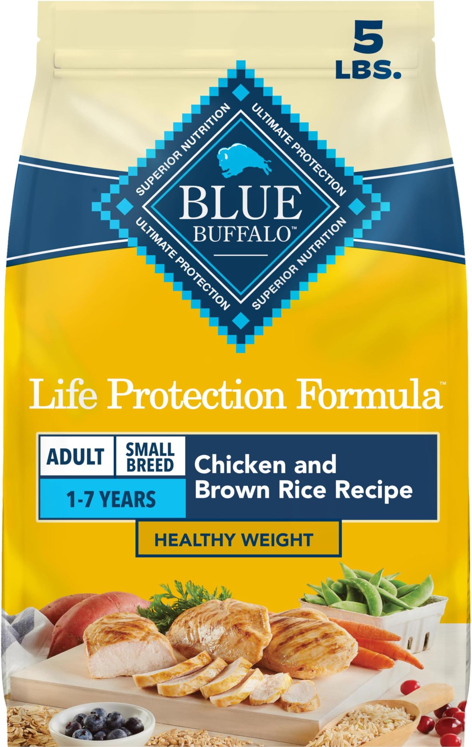 Blue Buffalo Life Protection Formula Healthy Weight Small Breed Dry Dog Food, Supports an Ideal Weight, Made with Natural Ingredients, Chicken & Brown Rice Recipe, 5-lb Bag