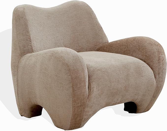 Sillón Acogedor Tela Chenille Marrón Claro Moderno miniatura 4