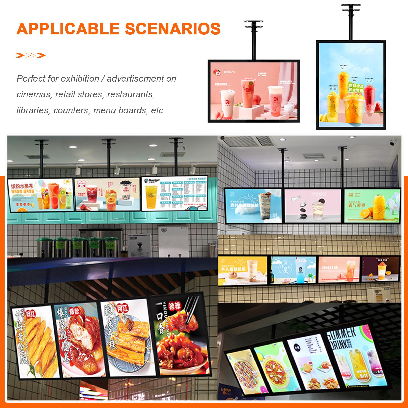 Lavagna menu per ristoranti, display digitale retroilluminato a LED con cornice a cambio rapido per bar, panetterie, fast food, slim fit, 60 x 70 cm, 1 pezzo