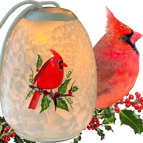 Miniatura 4 de Adorno de Navidad LED cardenal, pájaro rojo con luces LED que cambian de color lento, adornos de Navidad con globo de cristal, 5 pulgadas de alto