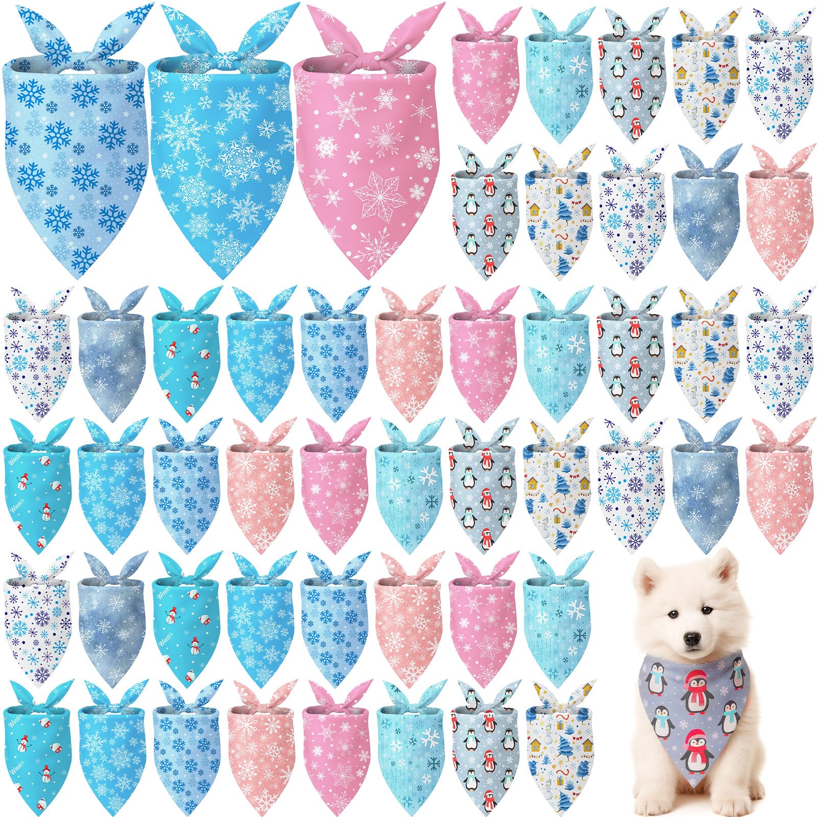 Weewooday 50 Pcs Winter Bandanas Bulk for Dogs Snowflake Cats Bandanas Charm Soft Triangle Bibs Adjustable Scarf for Small Medium Large Pets Winter Costume(19.7 x 13.8 x 13.8 Inch)