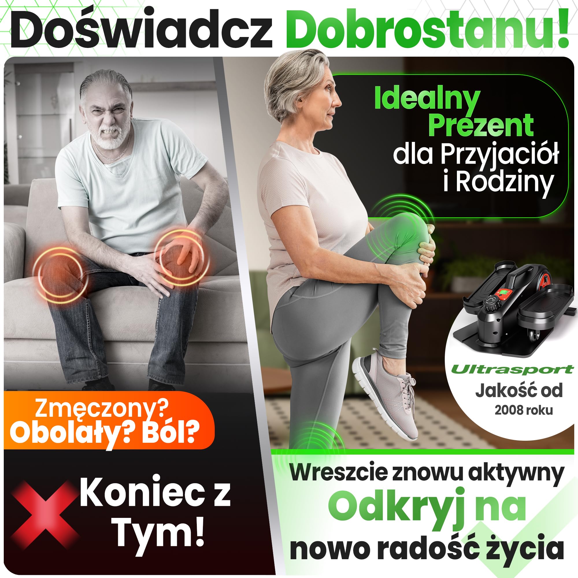 Ultrasport Stepper do domu: Antypoślizgowy, z wyświetlaczem LCD i 8 stopniami, stepper fitness do 100 kg, czarny/czerwony