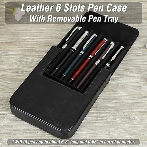 Miniatura 3 de Top Grain - Funda de piel auténtica para 6 bolígrafos estilográficoslápiz, diseño minimalista de moda, hecho a mano, cierre magnético con diseño de