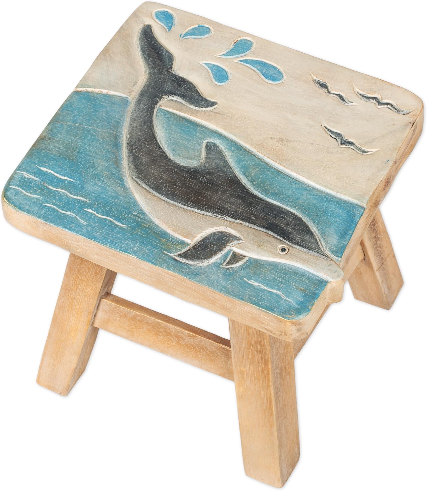 Dolphin Design Hand Carved Acacia Hardwood Decorative Short Stool