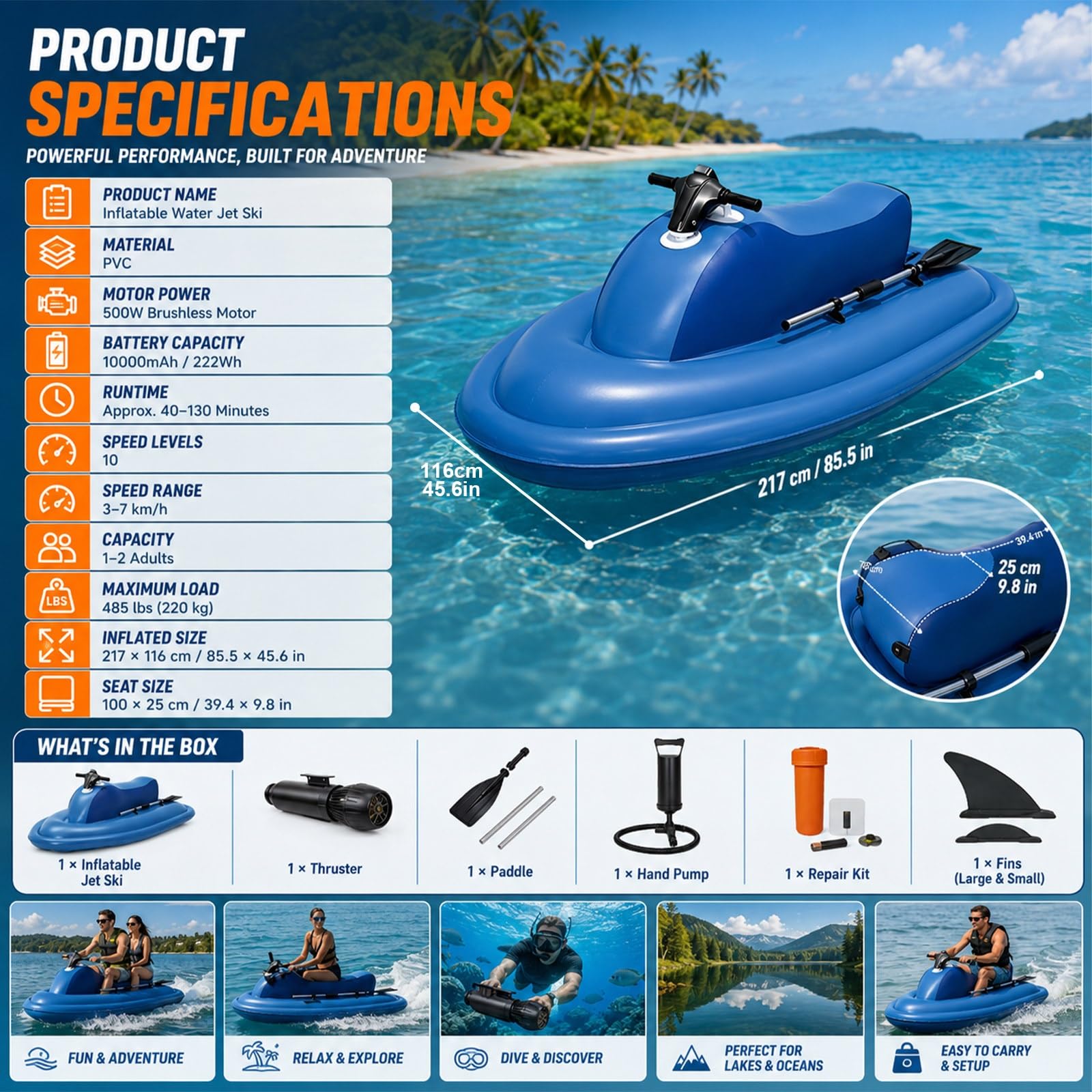 Gommone Motorizzato 2 Posti con Vite Elettrica, Barca Gonfiabile Grande capacità per Adulti, Imbarcazione in PVC Robusto Anti-Capovolgimento per Mare Spiaggia e Lux Pool Party