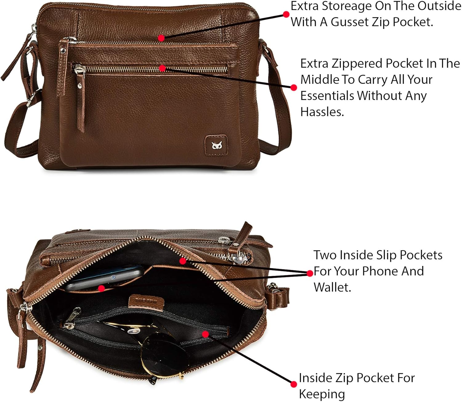 Wise Owl Accessories Leather Small Crossbody Bags for Women Soft Pebbled Purses & Handbags Sling Shoulder Crossover - Image 4