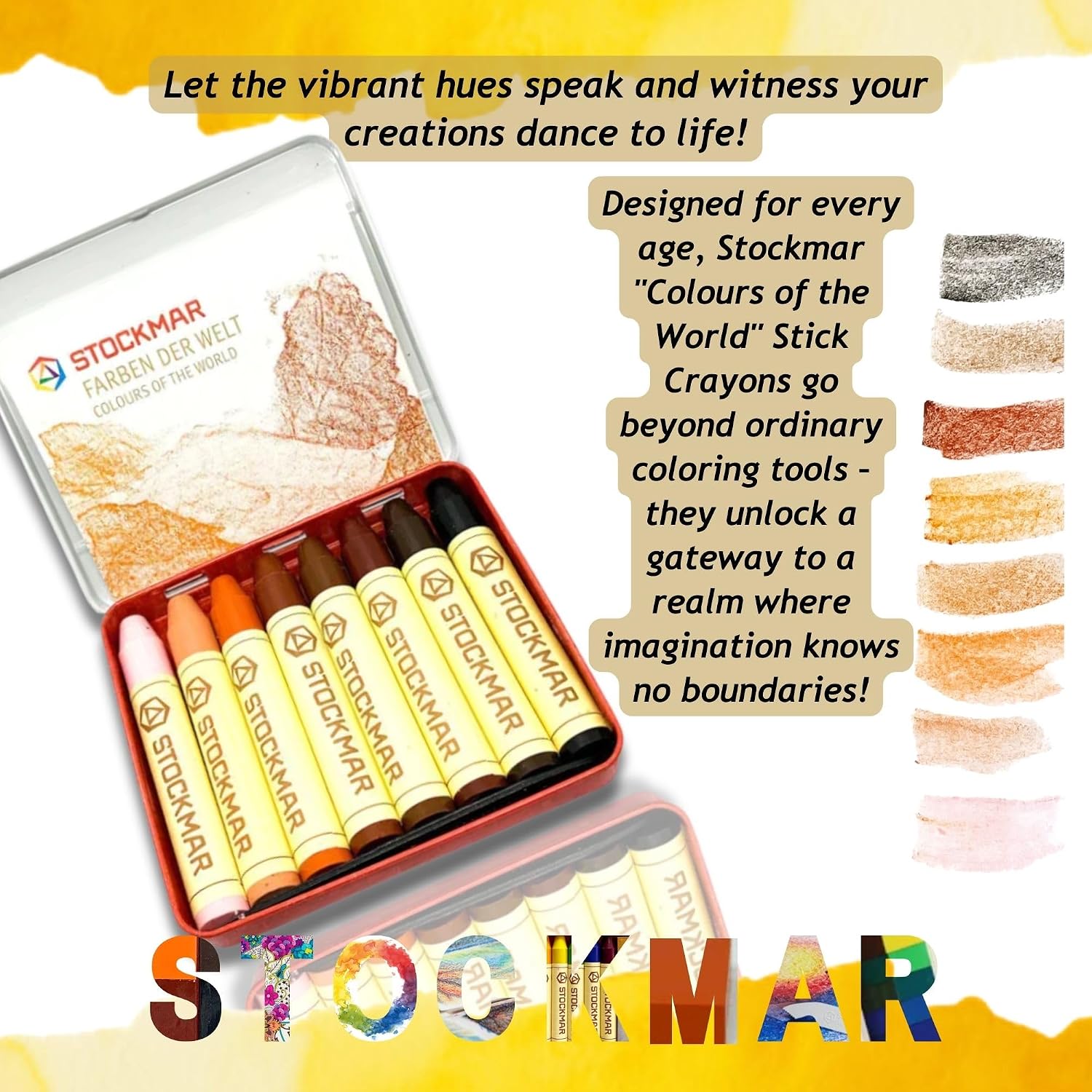 Stockmar Beewax Crayons Set of 8 Jumbo Sticks, Colors of the World - Skin Tone Crayons, Waldorf Art Supplies, in tin case