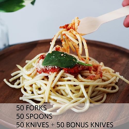 Miniatura 4 de Juego de cubiertos de madera desechables ecológicos | 150 unidades - 50 tenedores, 50 cucharas, 50 cuchillos