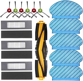 Filter Brush Mop Cloth Set for Ecovacs Deebot Ozmo 920 950 T5 N5 N8 T5 Max,T5 Power Vacuum Cleaner Parts,1 Roller Brush, 5 Mop Cloth, 6 Side Brushes, 3 Hepa Filters, 3 Sponges
