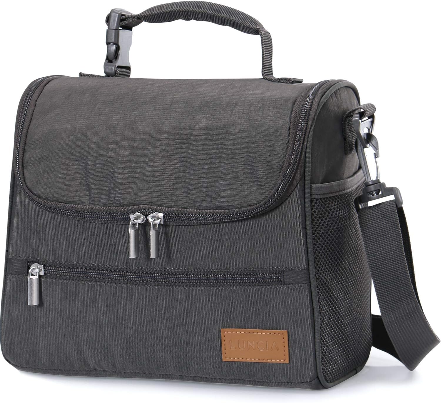 LUNCIA Insulated Lunch Bag 8L Thermal Lunch Box for Adults Men Women Bento Box for Work/School/Picnic/Camping, Grey