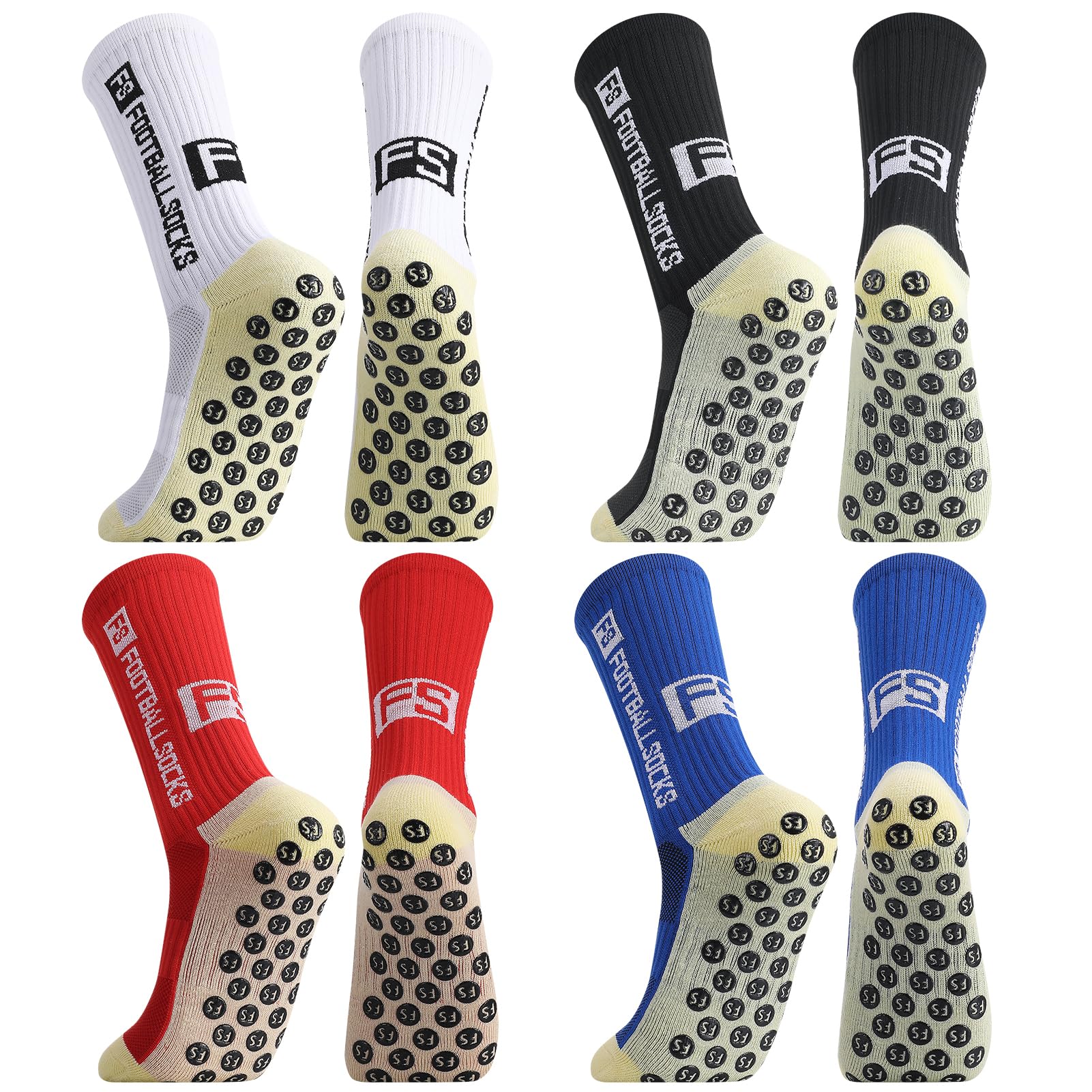 Utensilsto 4 paia di calzini da calcio da uomo e bambino, calzini da calcio 35-39 40-44, antiscivolo, antiscivolo, per calcio, basket, corsa, rugby tennis