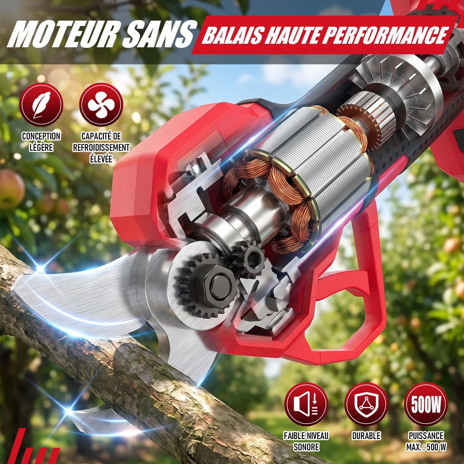 HYCHIKA sécateur électrique sans fil 21 V, coupe de 30 mm pour Arbres