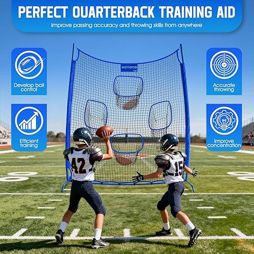 Miniatura 9 de Football Throwing Net, Upgrade Heavy Duty Metal Frame Quarterback Training Equipment Throwing Machine with 1-4 Targets, Easy Setup Football Target