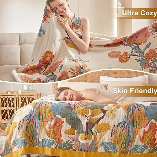 Miniatura 5 de Manta bohemia, suave 100% algodón para cama, 50 x 60 pulgadas, reversible, transpirable, ligera, para otoño, todas las estaciones, decoración de