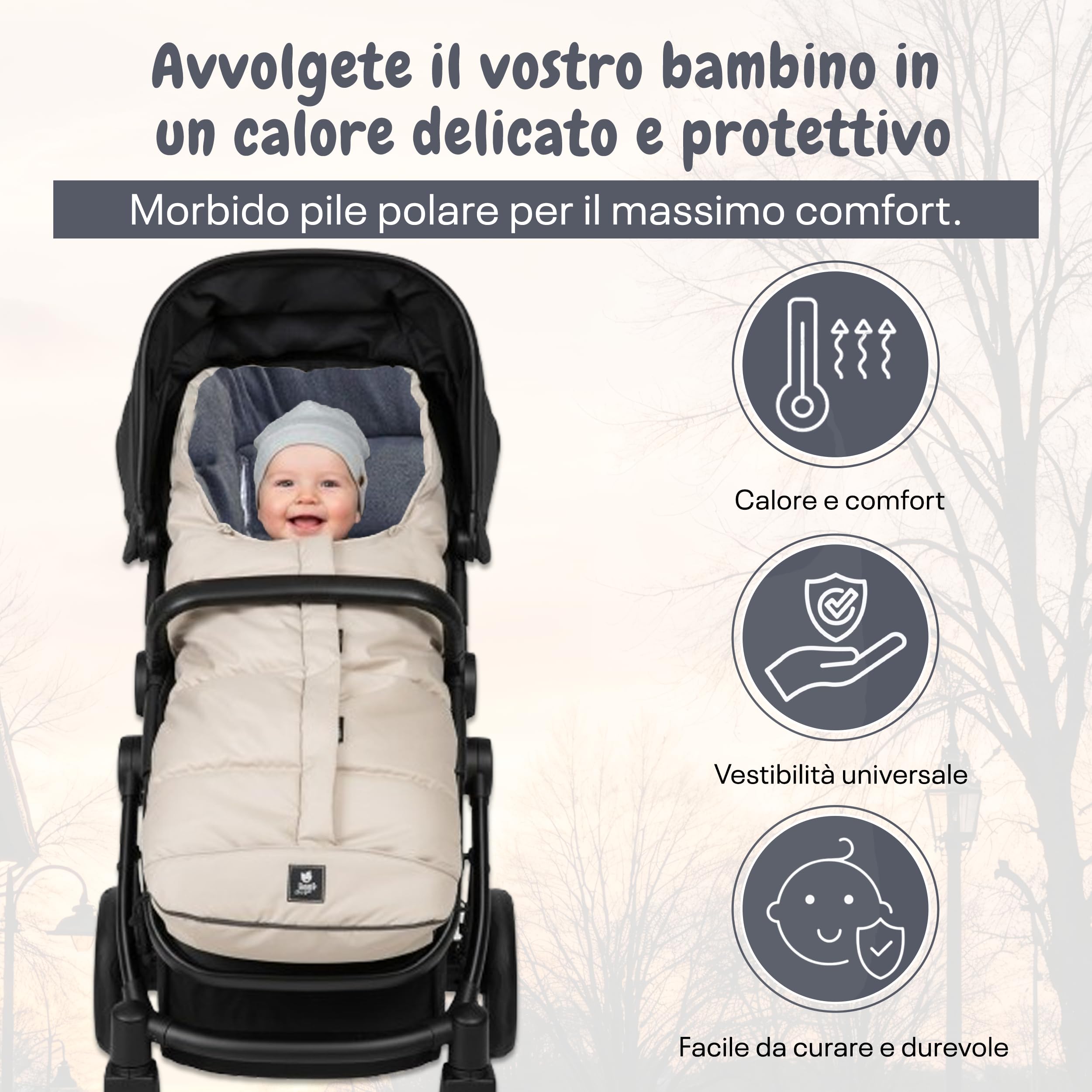 Sacco nanna invernale per passeggino, con materiale antiscivolo, ottima qualità (crema)