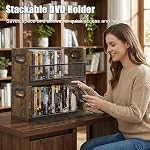 DVD Storage Rack 2 Pack, Stackable Media Organizer Holds 56 DVDs or 64 Blu ray Cases, Shelf with Magnetic Door for Video Games and CDs