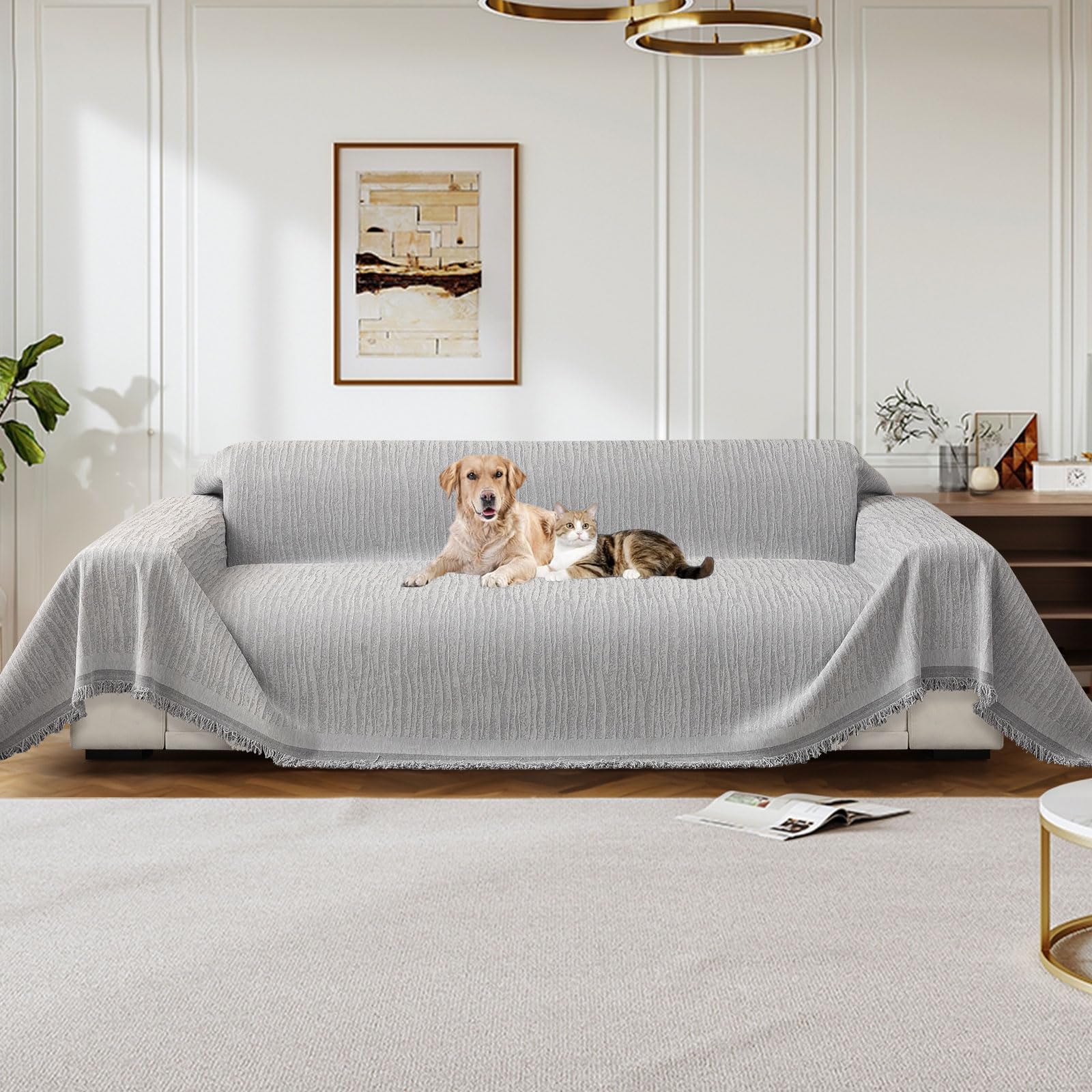 GKXLH Soft Chenille Non-slip Sofa Cover Washable (Grey, 180x260cm/1 Seater) — image 1