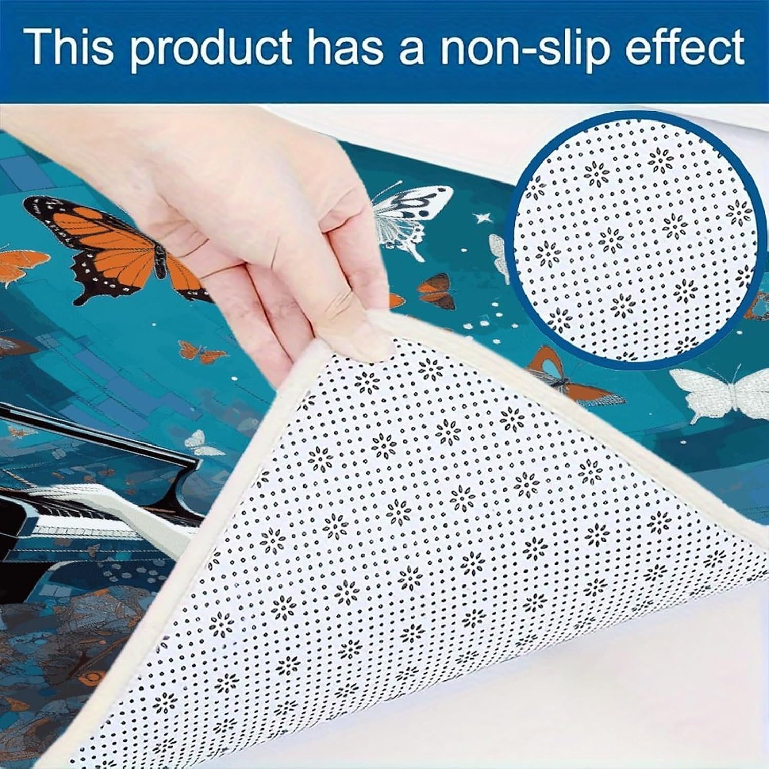 Girl Playing Piano Kitchen Mats with 2PCS Non-Slip Washable,Kitchen Rug Heavy Duty Durable, Floor Mats for Kitchen,Office,Sink,Laundry