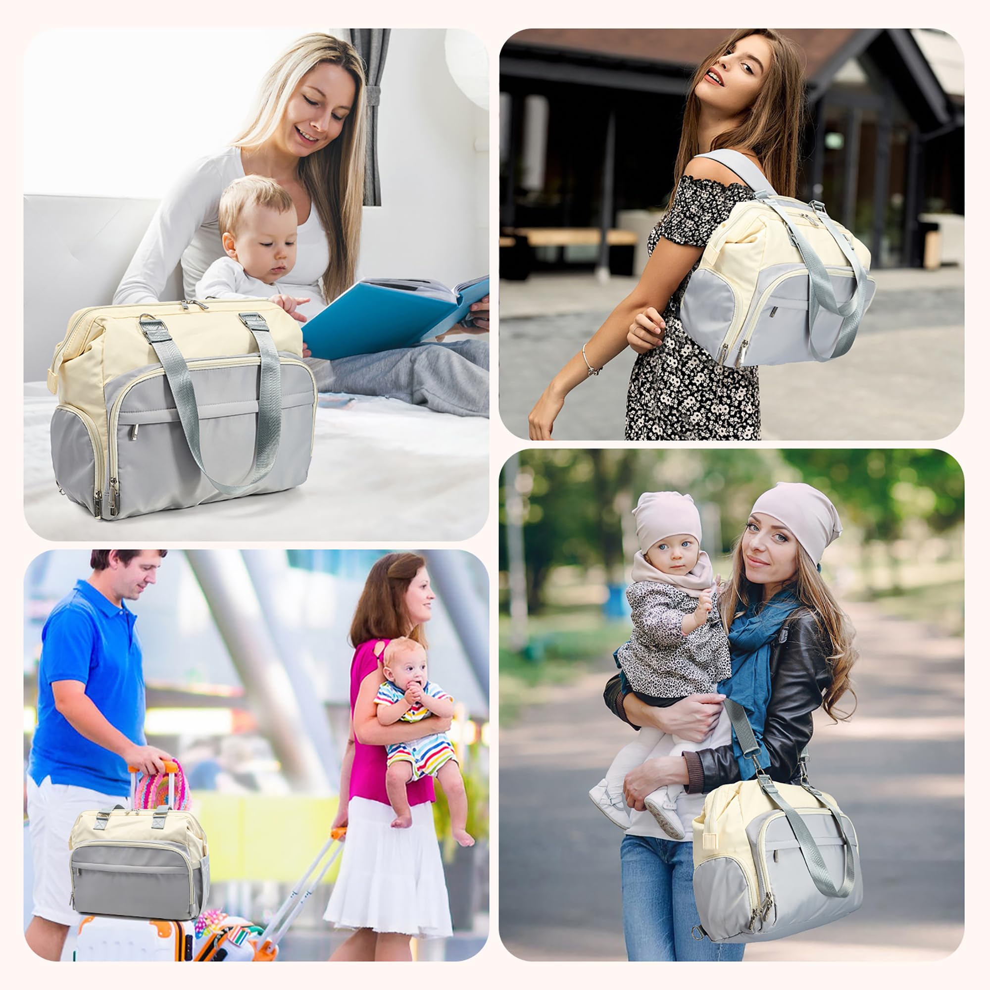 Borsa Fasciatoio con per Fasciatoio,Borsa a Tracolla Multifunzione Impermeabile Pannolini da Viaggio per Mamma e Papà,Tracolla Regolabile Zaino Cambio(T3039-Gray)