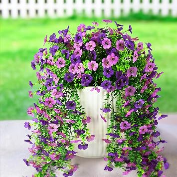 Artificial Flowers for Outdoors, 2PCS Spring Floral Arrangements with Faux Silk Daisy, UV Resistant Fake Hanging Plants for Outdoor Porch, Garden, Indoor Hanging Basket Decor Light Purple