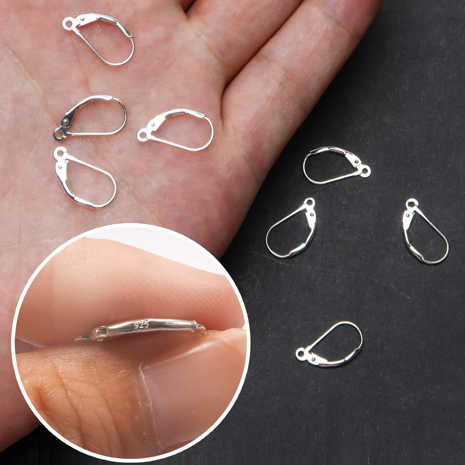8pcs 925 Sterling Silver Leverback French Earring Hooks Hypoallergenic Dangle Earwire Findings 16x9mm for Jewelry Making