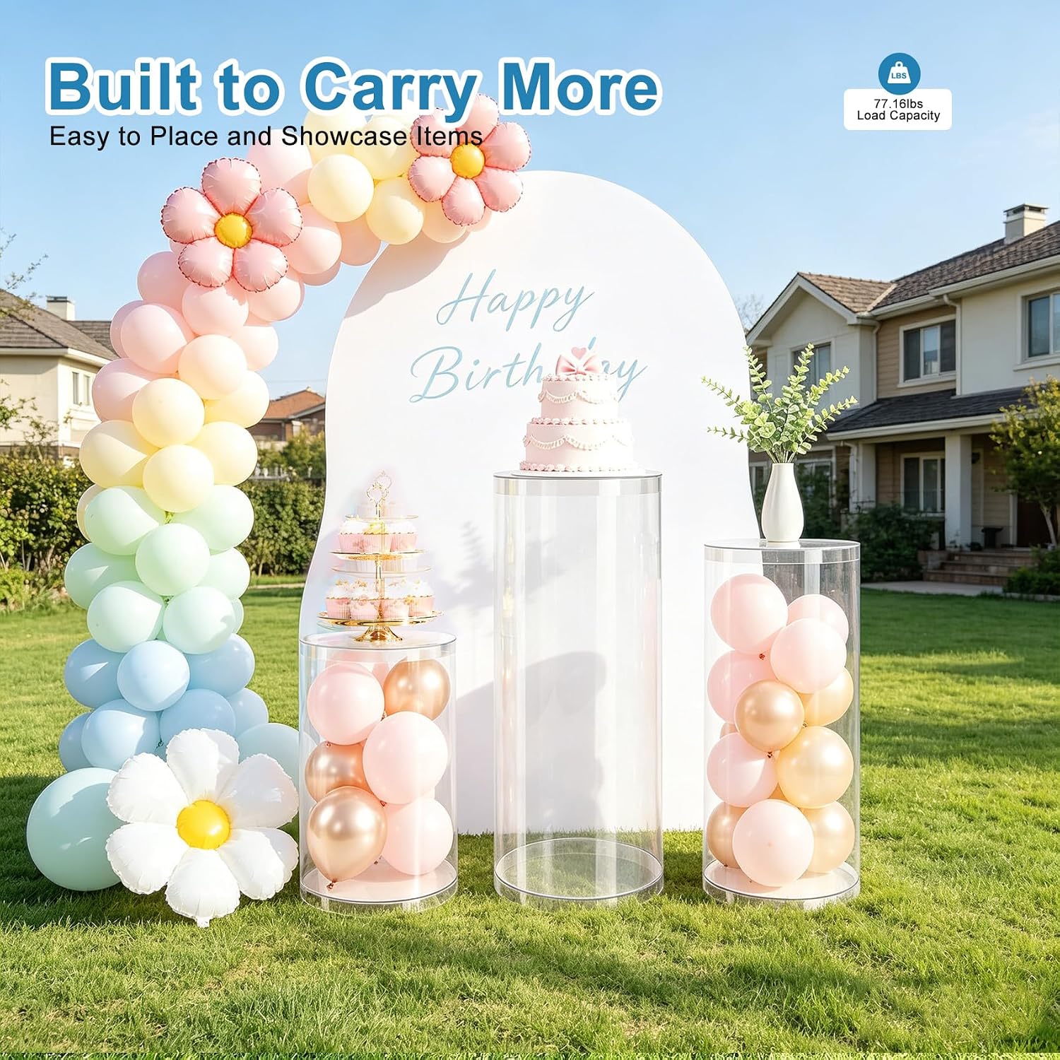3Pcs Clear Cylinder Stands for Party, Clear Pedestal Round Cylinder Stand for Wedding Birthday Bridal Baby Shower Parties 23.6'', 29.5'', 35.4''