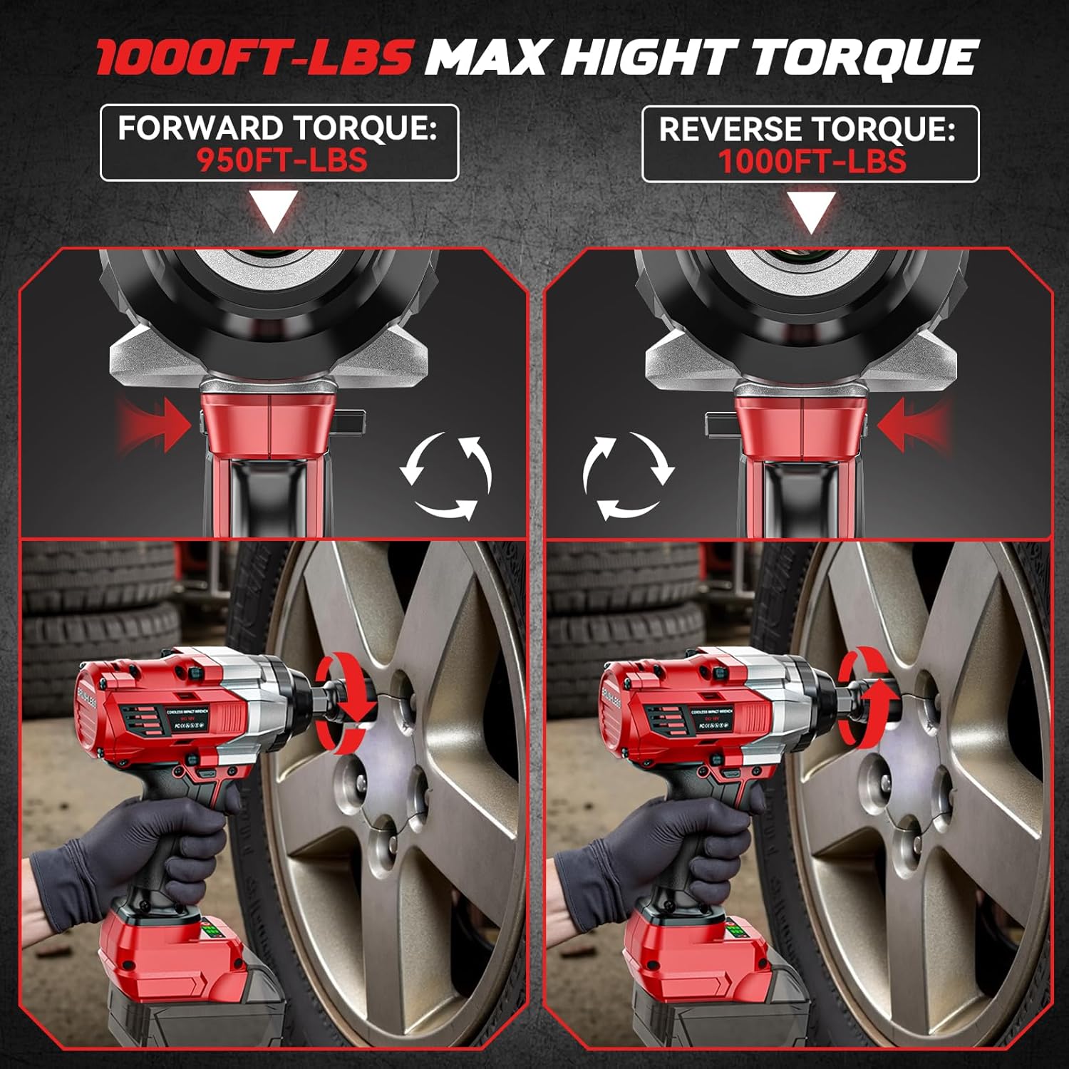 DIYtoolifz Cordless Impact Wrench 1/2” Compatible with Milwaukee 18v Battery(Bare Tool), 1000FT-LBS High Torque Impact Driver, Electric Impact Gun with LED Light, Variable Speeds, 4-Speed Control