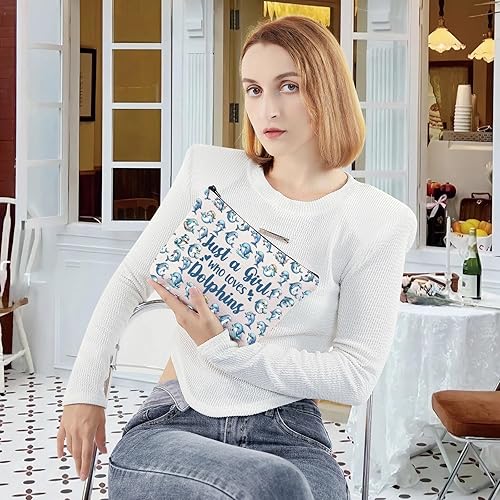 Miniatura 6 de LEVLO Divertida bolsa de cosméticos de delfín, regalo para amantes de los animales, solo una chica que ama los delfines, bolsa de maquillaje con