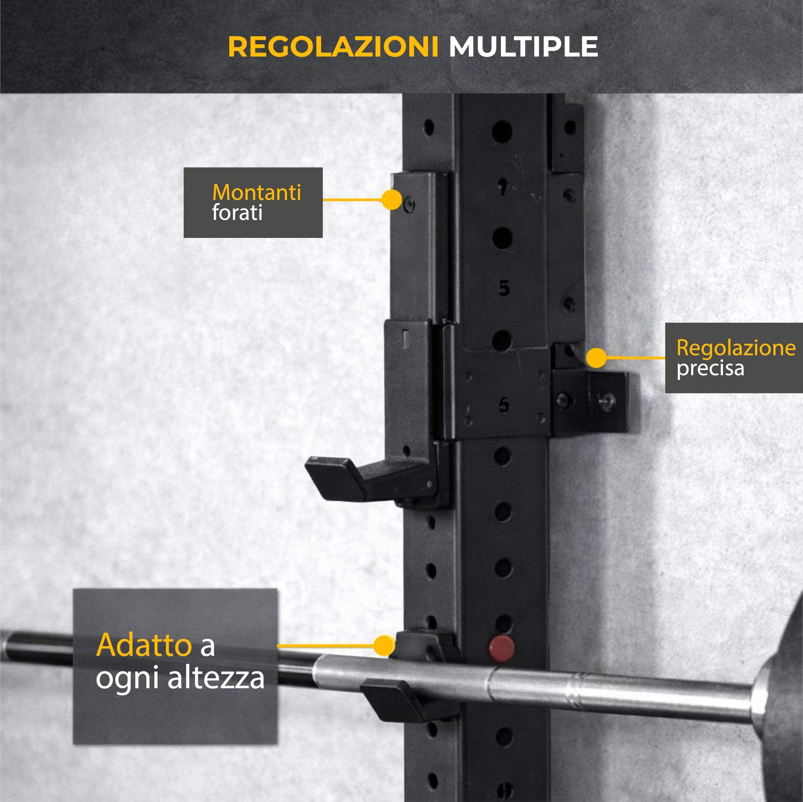Power Rack da Muro per Allenamento con Bilanciere – Struttura in Acciaio Regolabile – Ideale per Squat, Panca e Allenamento Funzionale