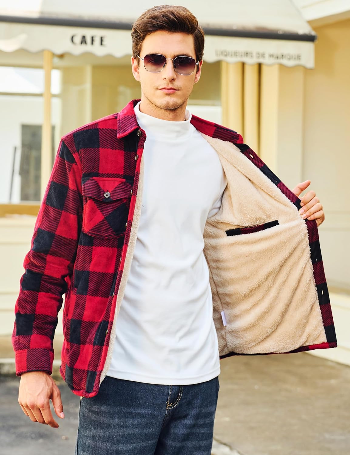 MAGNIVIT Flannel Jacket for Men Sherpa Lined Plaid Fleece Jackets Thick Button Down Flannel Shirt Warm Winter Outwear - Image 5