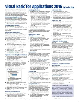 Visual Basic for Applications VBA 2016 Introduction Quick Reference Guide - Windows Version Cheat Sheet of Instructions, Tips & Examples - Laminated