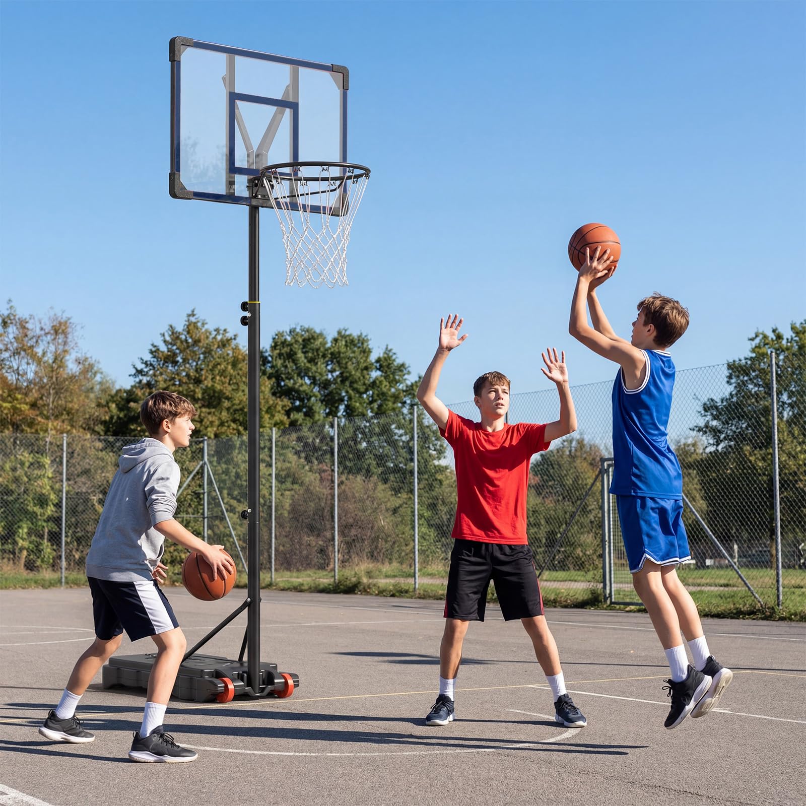 GYMAX Aro de Baloncesto para Niños, Canasta Ajustable, Altura Regulable, Base Rellenable con 2 Ruedas, Soporte para Interior y Exterior para Niños y Jóvenes