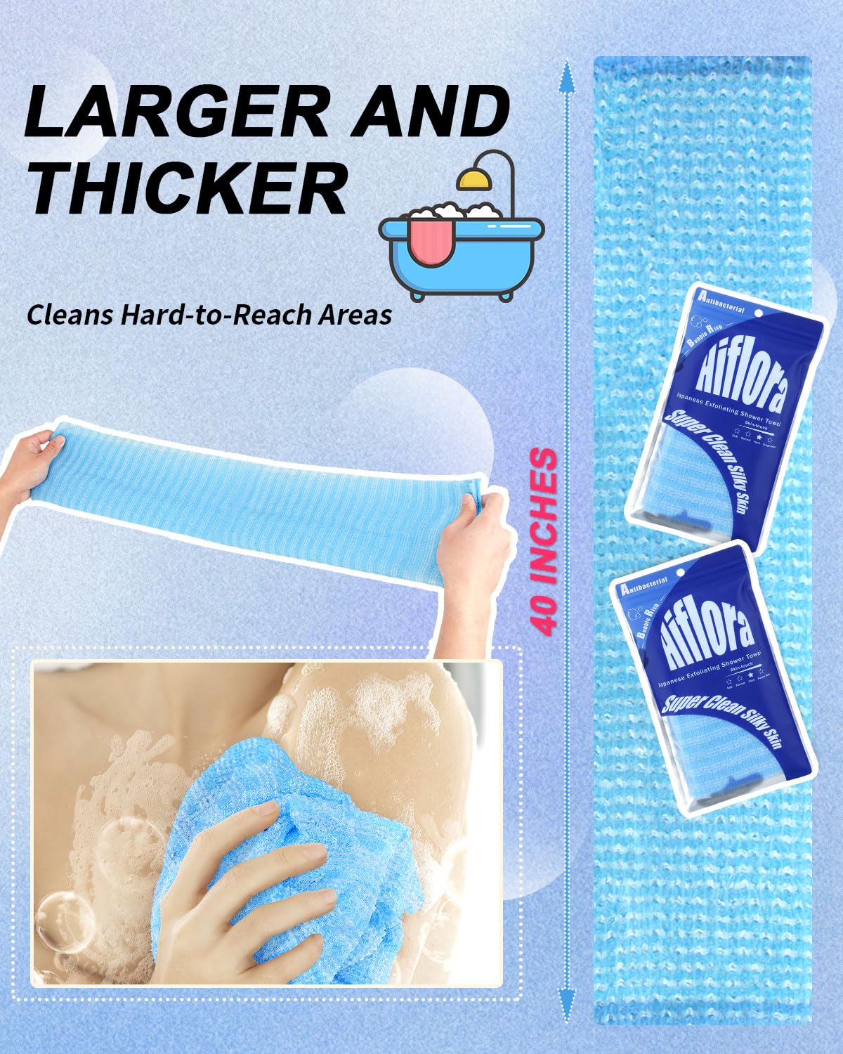 Rückenpeeling für Dusche und abgestorbene Haut, Peeling-Körperschrubber für glatte Haut, japanischer Waschlappen für Dusche und Bad, vielseitiges Körperpeeling-Handtuch, 3 Stück