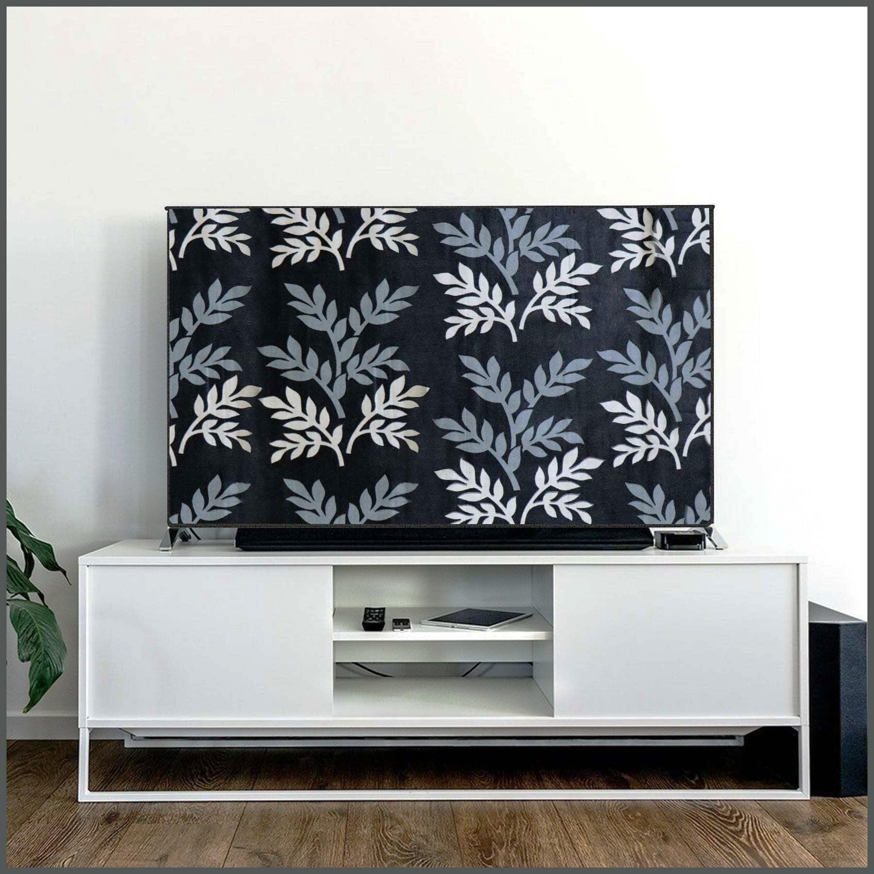 LED TV Cover - Stylish Protective Cover with Elegant Floral Design - Fits 29-32 Inch TVs, Durable, Easy-to-Use, and Lightweight - High-Quality Fabric, Perfect for Home and Office Use (Black Leaf)-image-44