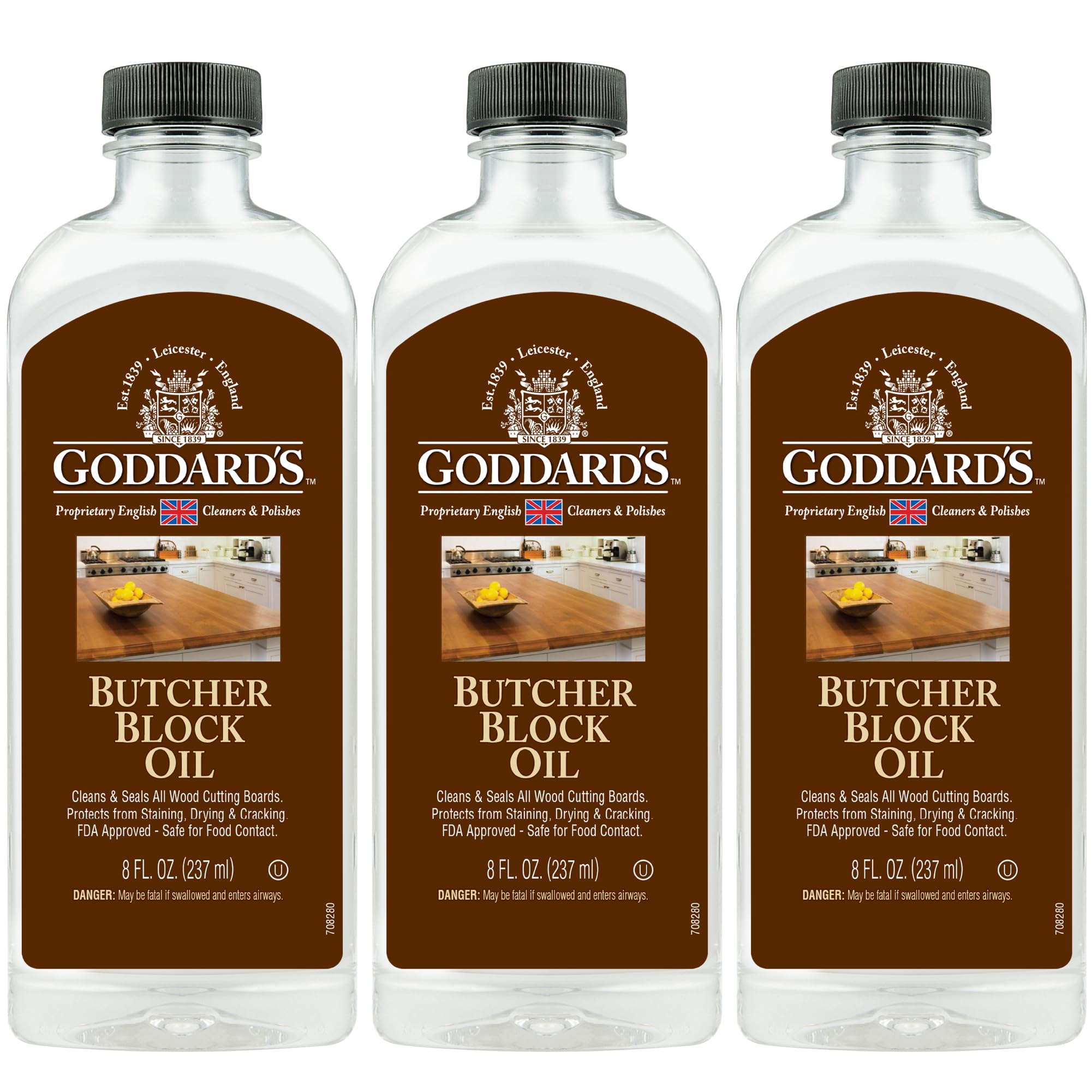 Huile minérale pour planche à découper Goddard's - Entretien du bois de cuisine, 236ml, lot de 3