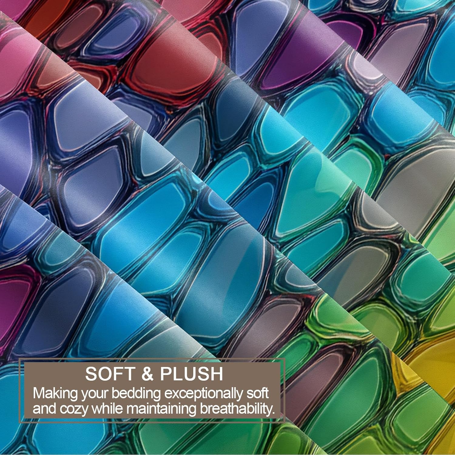 Geometric Duvet Cover, Rainbow Bedding Set Cover for Kids Boys Girls Teens, Reversible Stained Glass Duvet Cover with Zipper Closure and 2 Pillow Shams, Twin Size 68"x90"