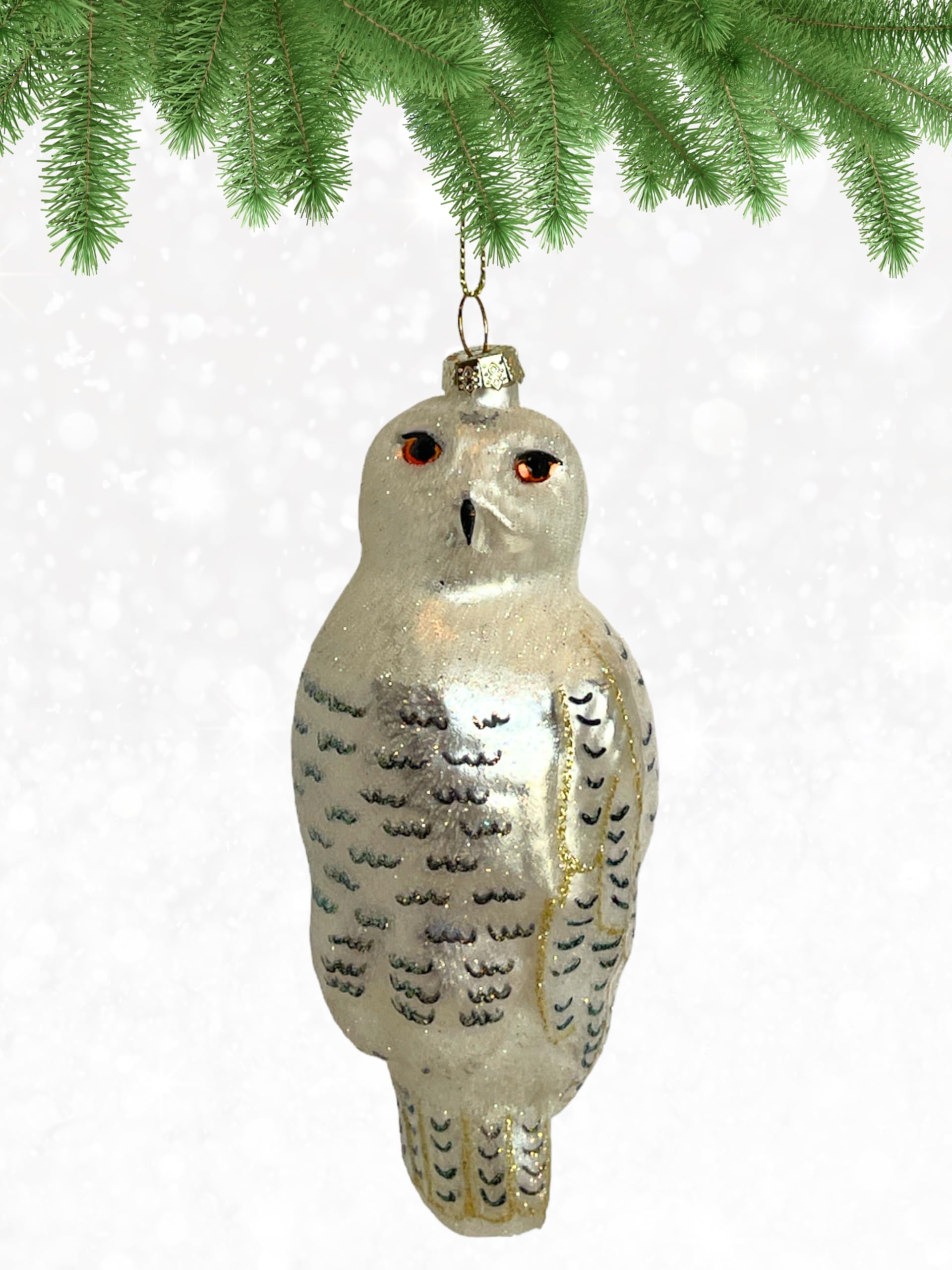 Cobane Studio - Adorno de búho nevado, vidrio soplado a mano, adorno de pájaro pintado a mano para árboles de Navidad y decoración del hogar