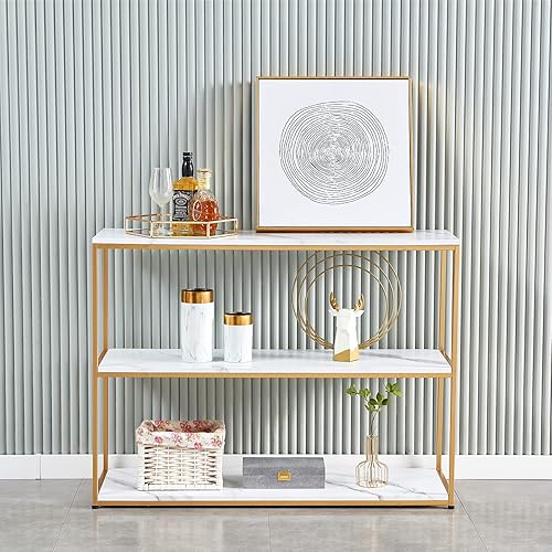 Mesas de consola para entrada, mesas de sofá de mármol sintético, mesa de entrada para sala de estar, mesa de entrada dorada, mesa de entrada de