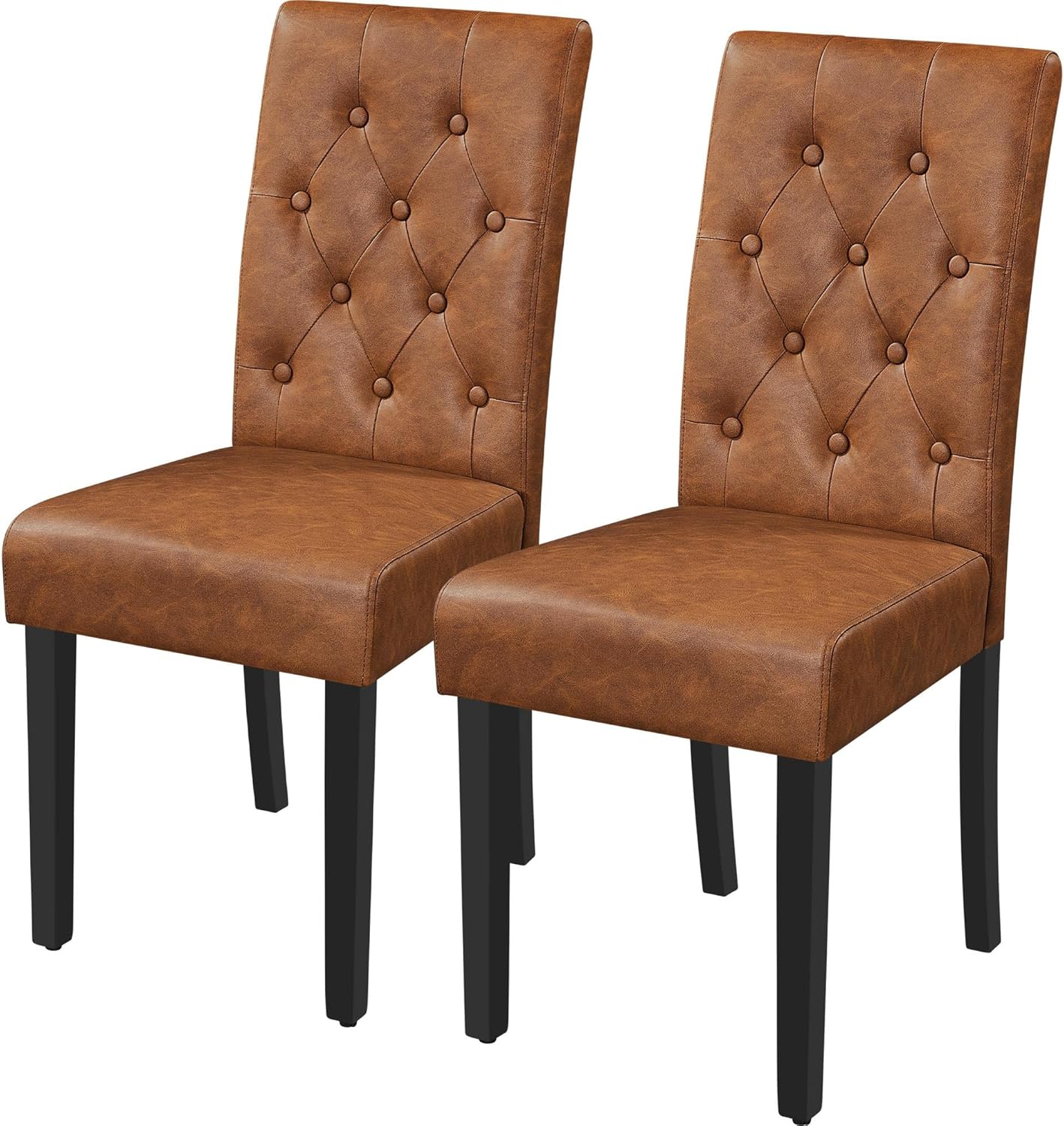 Yaheetech 2pcs Modern Dining Chairs Kitchen Chairs Faux Leather with Solid Wood Legs Button