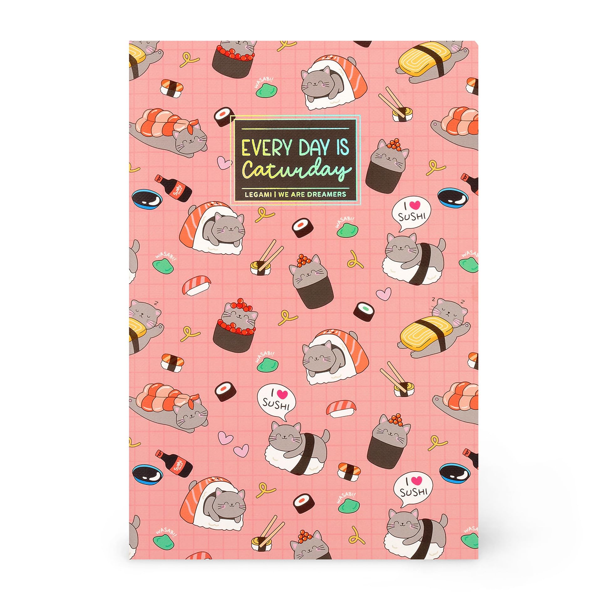 Legami - 7 mm Lined Notebook, Sushi Cat, Size B5, Large, FSC Certified Paper, 100 Pages, Singer Stitch Binding, 18.5 x 25 cm