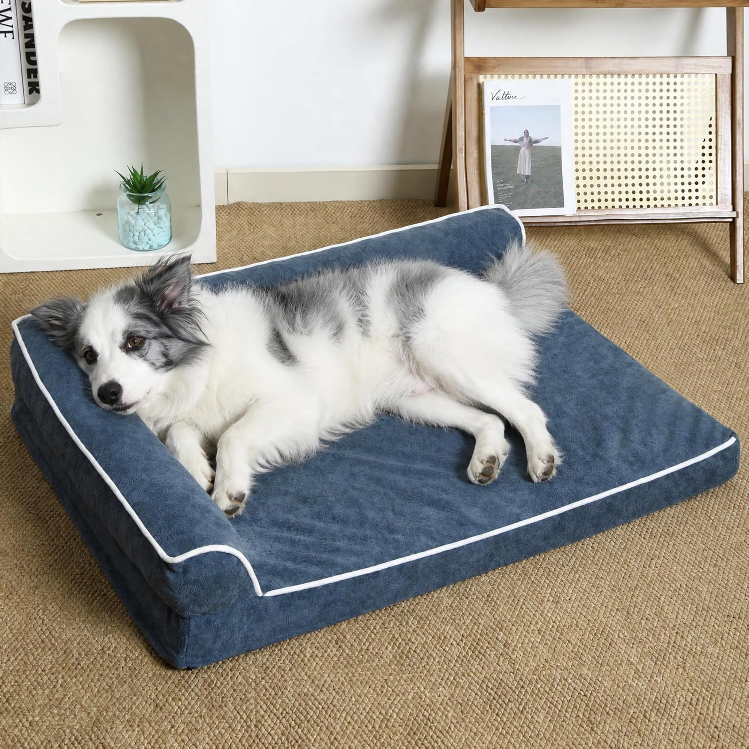 Orthopedic Dog Bed with Pillow L-Shape Dog Sofa for Large Medium Dogs, Dogs Couch with Removable Washable Cover, Pet Bed with Nonskid Bottom(Grey, XXX-Large(54x36in))