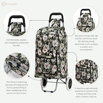 ARIANA Lightweight 2 Wheel Large Shopping Trolley Shopping Cart Grocery Bag Shopper - ST54 (Floral-Light Green)