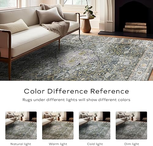 Miniatura 80 de Ashler - Alfombras bohemias vintage de 5 x 8 pies para sala de estar, lavables a máquina con parte trasera antideslizante, alfombra para interiores