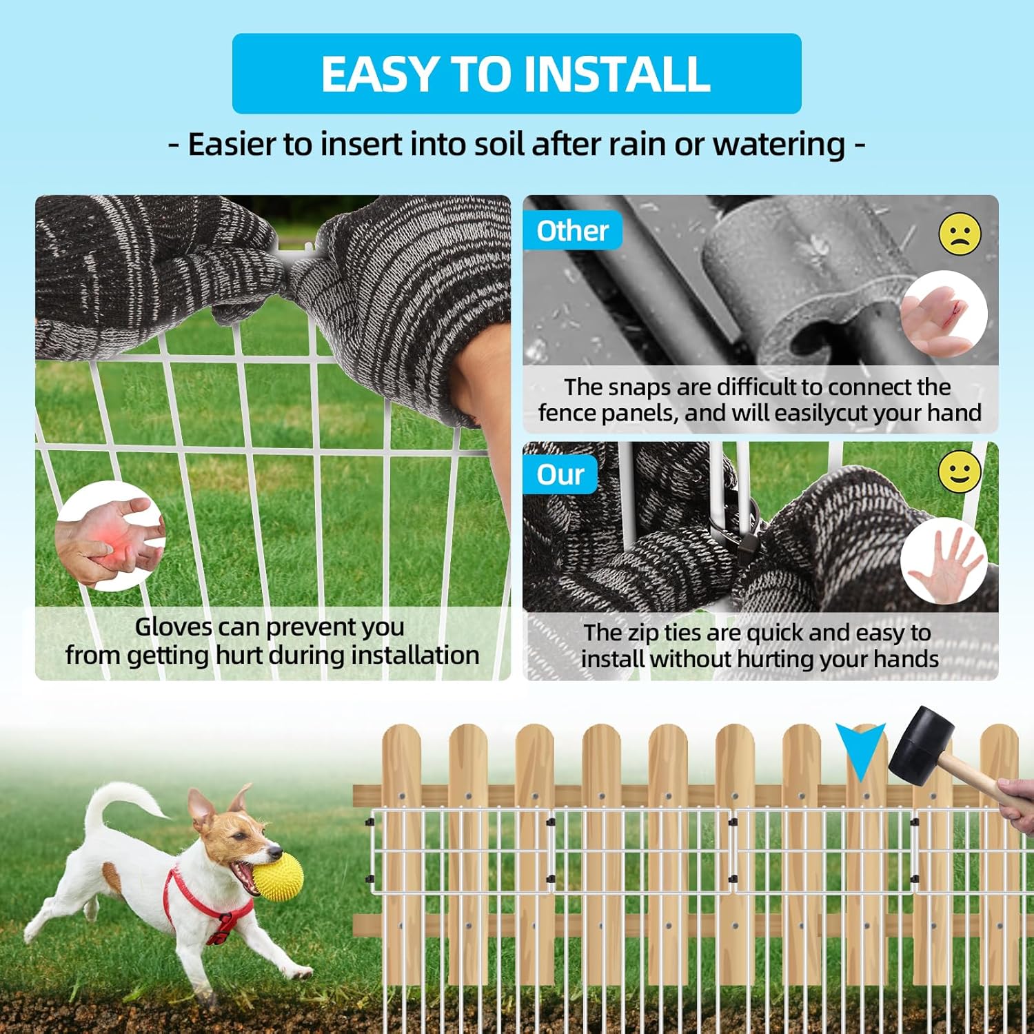 25 Panels Garden Fencing Animal Barrier, 17in (H) X 27ft (L) Dog Dig Fence Barrier, 1.25in Gap Rustproof Metal Stakes Decorative Garden Fence, Ground Defense Border for Outdoor, Yard, Patio, Black ?