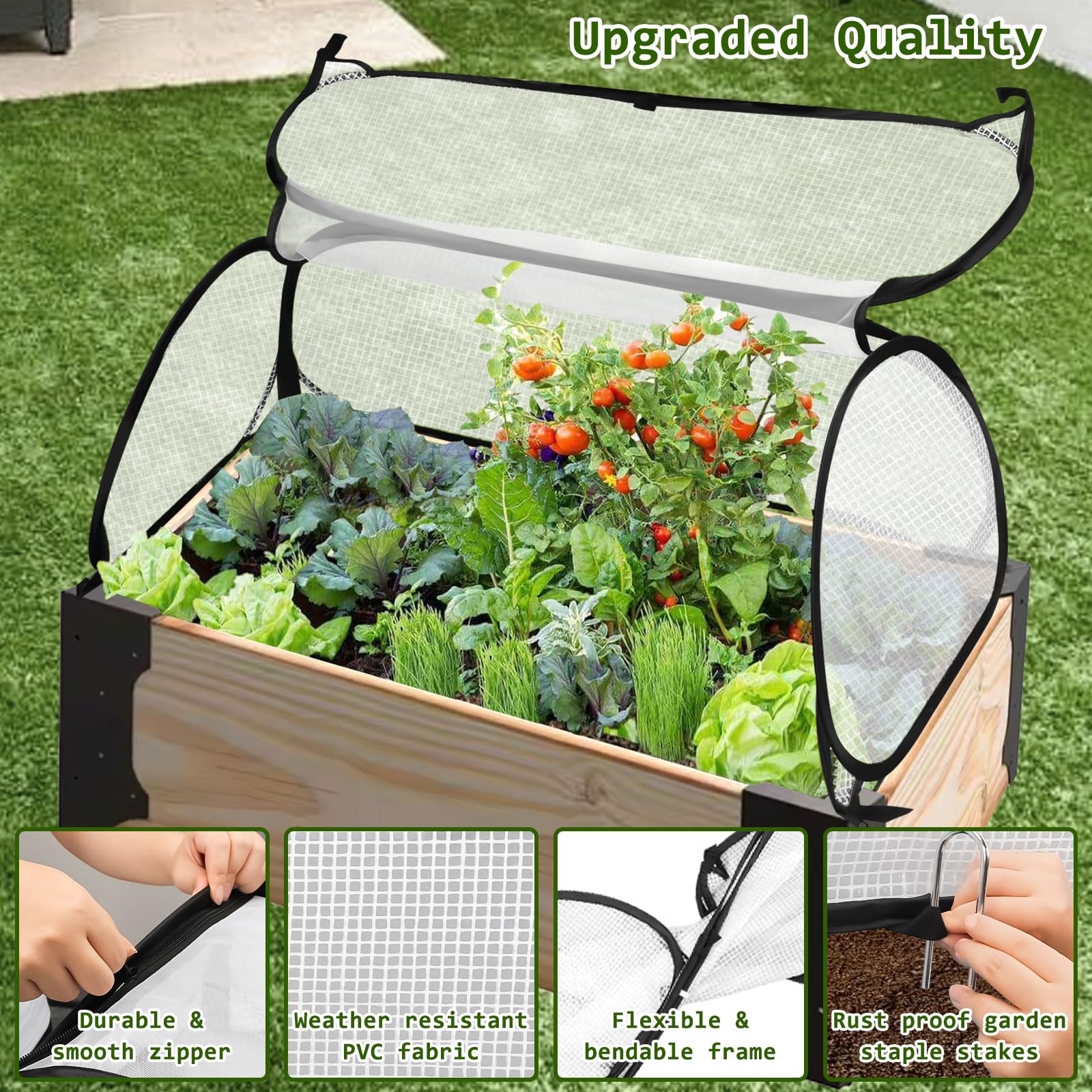 2 Piezas Cubiertas de Jardín para Camas Elevadas, 114x56x41cm Pop up Plegable Cubierta Invernadero para Bancal Elevada, Cubierta de Plantas para Verduras Flores, Protección de Heladas al Aire Libre