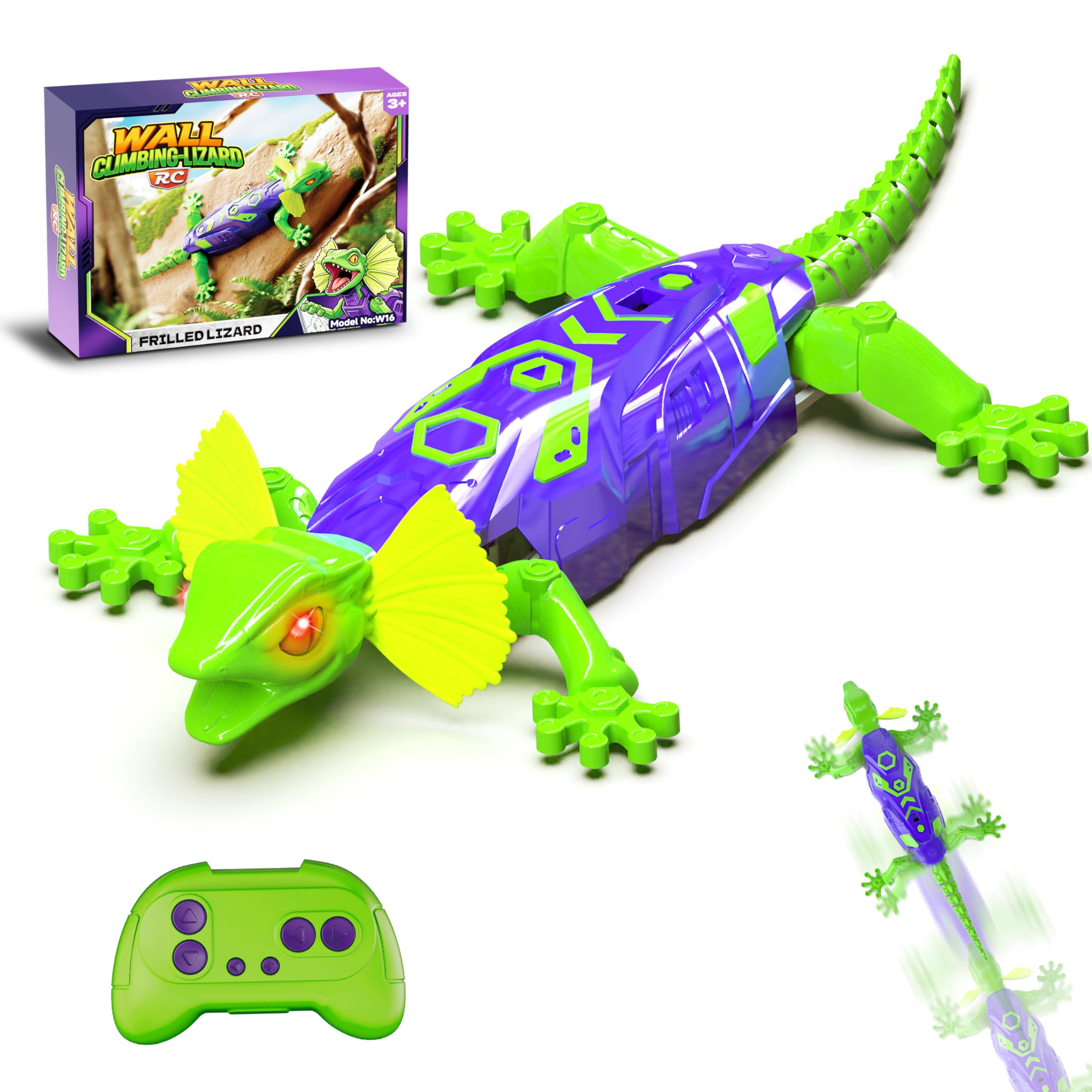MIXSHAKE Wall Climbing RC Chameleon Toy for Kids Rechargeable Remote Control Lizard Toy with LED Eyes