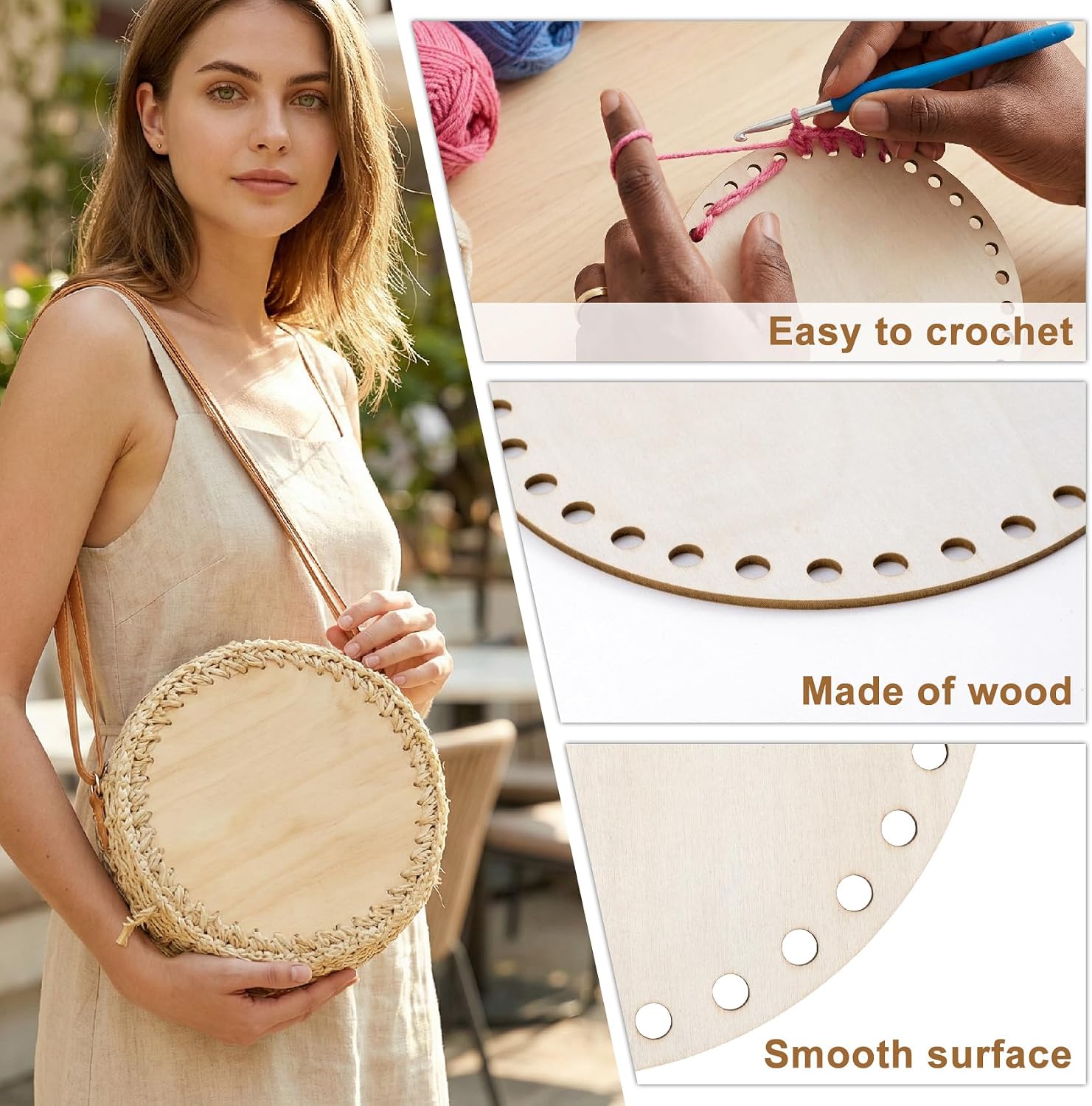DC,CLISENCE 4pcs Blank Moses Basket Base, 6 Inch Unfinished Round Basket Bottoms for Crochet Base, Reusable Wooden Basket Bottom for DIY Crafts Home Decoration
