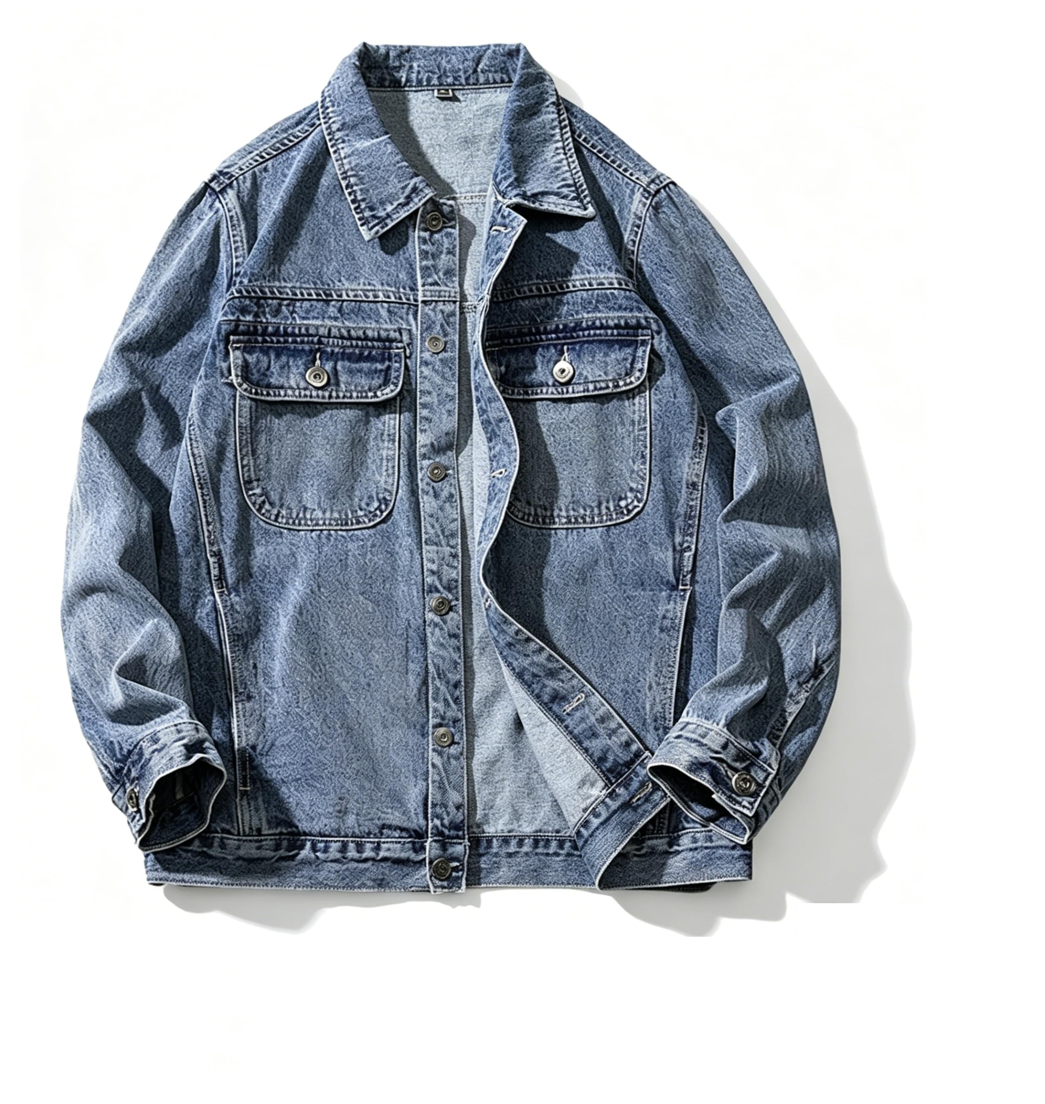 Generisch Giacca di jeans da uomo 4XL, taglie forti, giacca college con tasche e bottoni, giacca per le mezze stagioni, a maniche lunghe, con risvolto, tinta unita, giacca sportiva, comoda e versatile