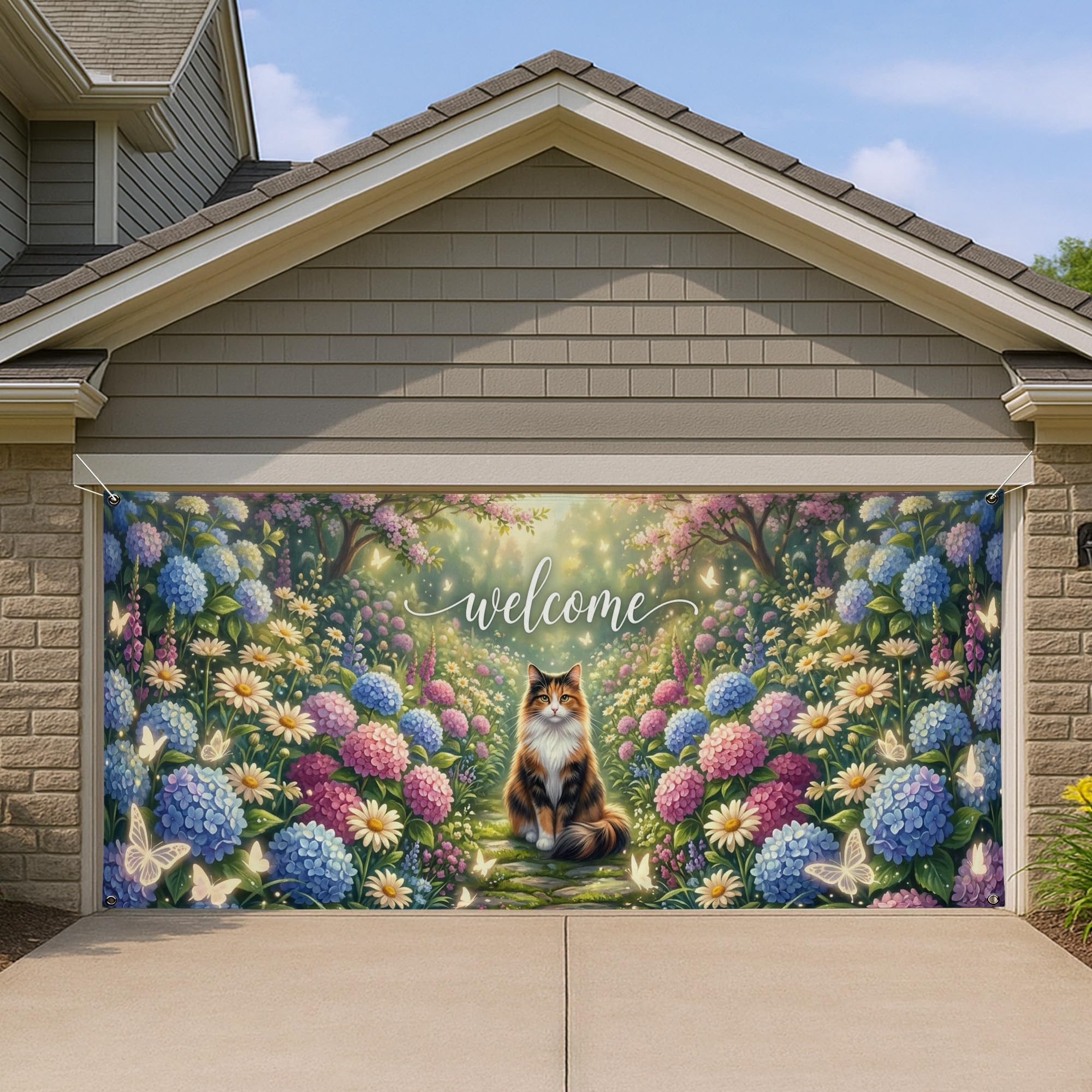 Housse de porte de garage florale résistante 397x180 cm pour bâche de fête
