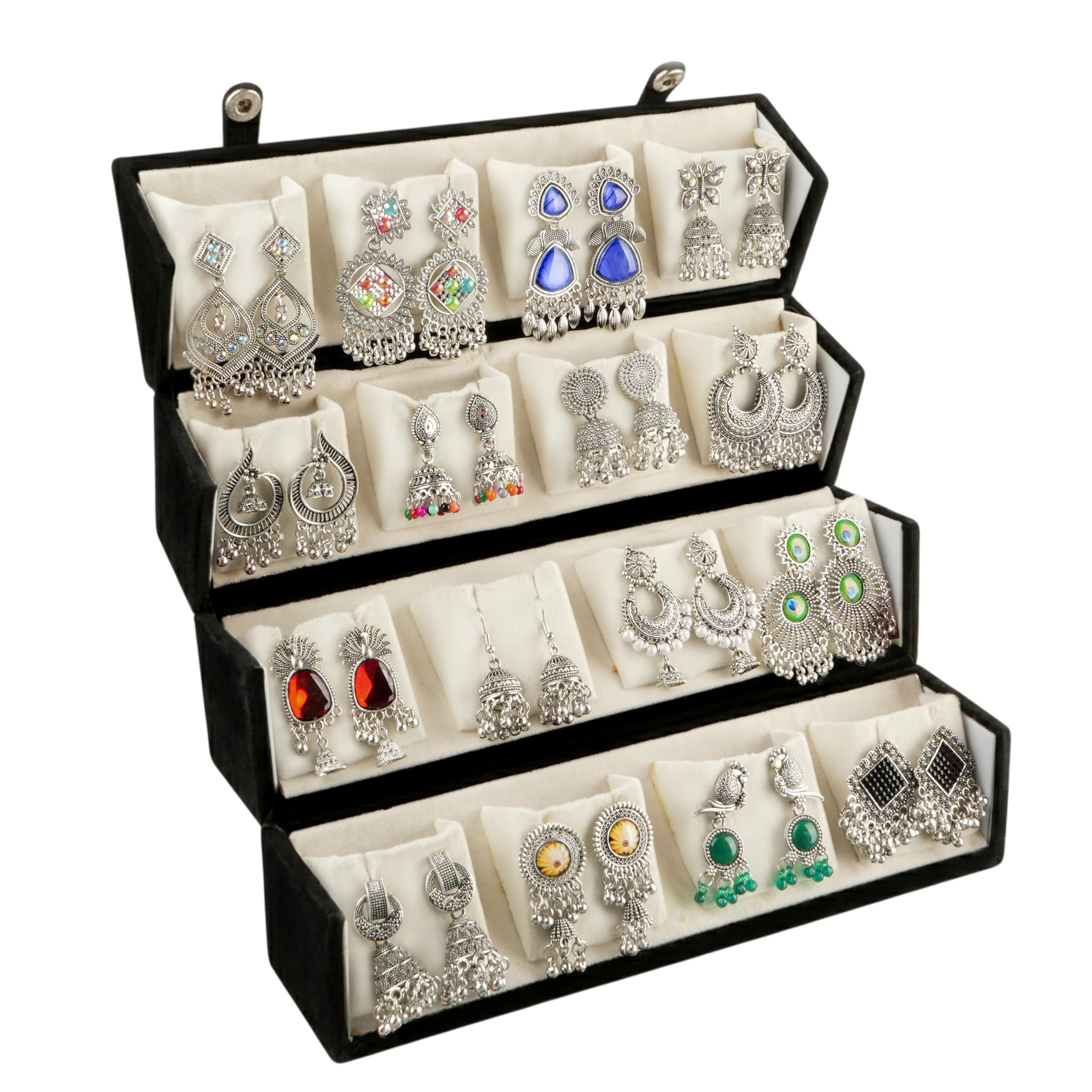 Ishq-E-Jhumka Boho Edition Oxidised Silver Designer Earrings Set of 16 Pairs for Women & Girls | Traditional Jhumka, Chandbali & Bohemian Earrings with Folding Jewelry Box-image-7